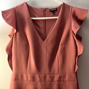 Mauve Pink Express V-neck sheath dress with ruffle sleeves, size 4